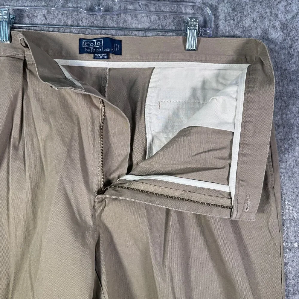 Polo Ralph Lauren Andrew Shorts Mens 40x7 Beige NWT Vintage Pleated Cotton